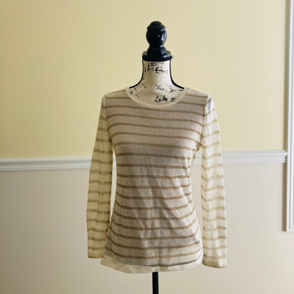 NWT MICHAEL KORS WHITE & GOLD STRIPE TOP LONG SLEEVE